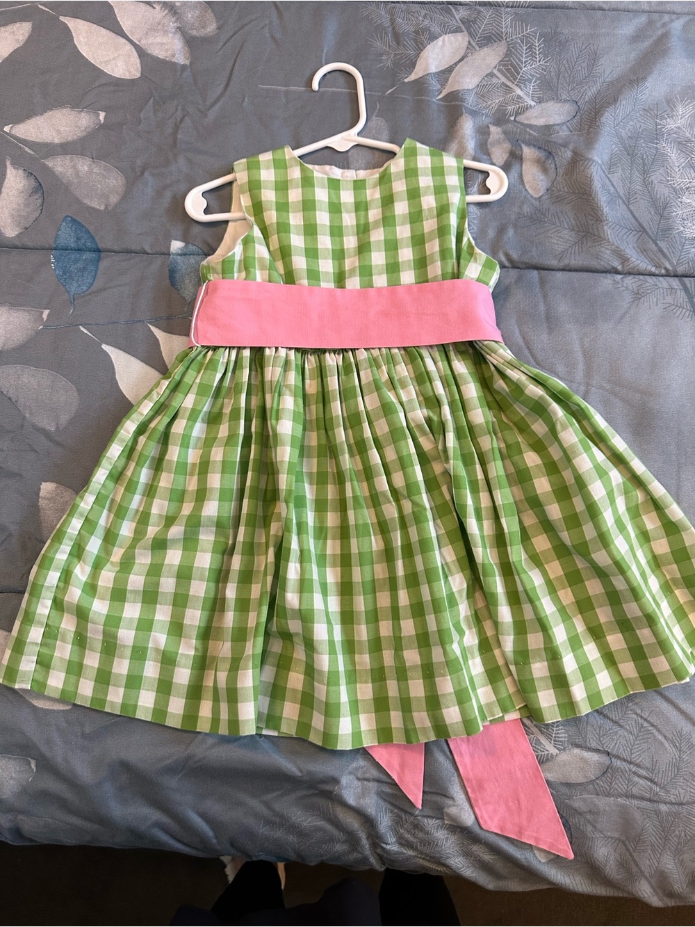 EUC Southern Sunshine Green Gingham Girls' Dress w/Pink Sash Sz 24 mos